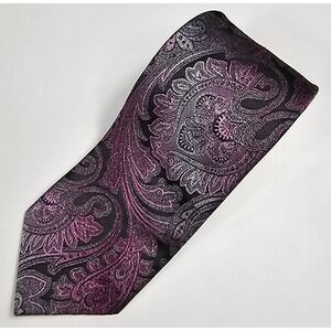 Pronto Uomo Tie Silk Poly‎ Black Pink Silver Paisley 59"x3"